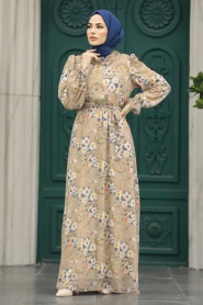 Neva Style - Biscuit Hijab Dress 29711BS - Thumbnail