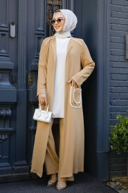 Neva Style - Biscuit Hijab For Women Kimono Triple Suit 80101BS - Thumbnail