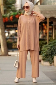 Neva Style - Biscuit Hijab Knitwear Dual Dress 33860BS - Thumbnail
