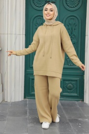 Neva Style - Biscuit Hijab Knitwear Islamic Clothing Dual Suit 25030BS - Thumbnail