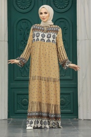 Neva Style - Biscuit Hijab Maxi Dress 50094BS - Thumbnail