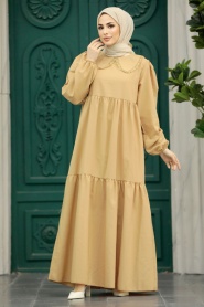 Neva Style - Biscuit Hijab Maxi Dress 57348BS - Thumbnail