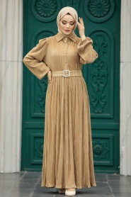 Neva Style - Biscuit Hijab Maxi Dress 5936BS - Thumbnail