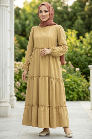 Biscuit Hijab Turkish Dress 57342BS - 1