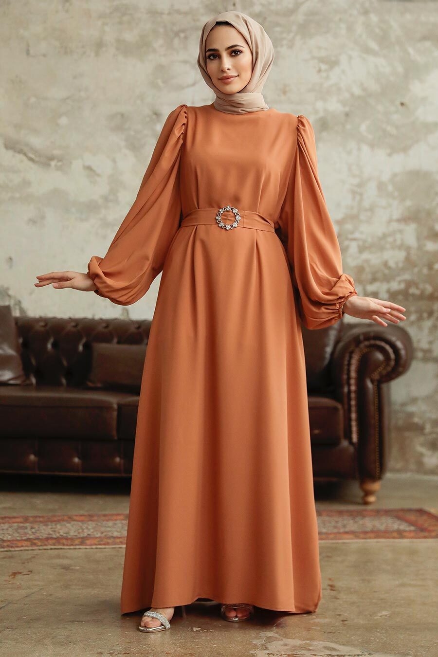 Neva Style - Biscuit Hijab Turkish Dress 5866BS