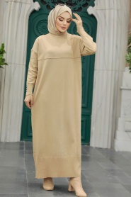 Neva Style - Biscuit Hijab Turkish Mercerized Dress 10137BS - Thumbnail