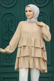 Neva Style - Biscuit Islamic Clothing Tunic 64701BS - Thumbnail