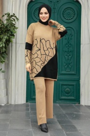 Neva Style - Biscuit Knitwear Hijab Dual Suit 6397BS - Thumbnail