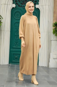 Neva Style - Biscuit Knitwear Muslim Dress 3419BS - Thumbnail