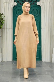 Neva Style - Biscuit Knitwear Muslim Dress 3419BS - Thumbnail