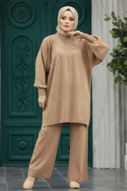 Neva Style - Biscuit Modest Knitwear Dual Suit 34262BS - Thumbnail