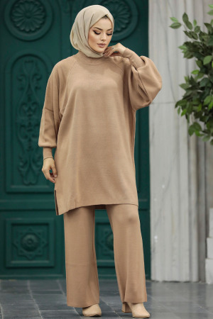 Neva Style - Biscuit Modest Knitwear Dual Suit 34262BS - Thumbnail