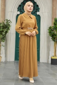 Neva Style - Biscuit Muslim Long Dress Style 34320BS - Thumbnail