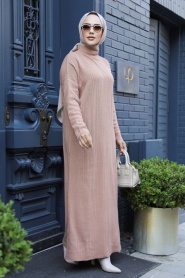 Neva Style - Biscuit Muslim Long Knitwear Dress Style 34150BS - Thumbnail