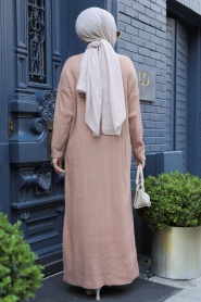 Neva Style - Biscuit Muslim Long Knitwear Dress Style 34150BS - Thumbnail