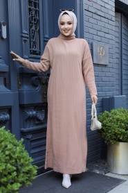 Neva Style - Biscuit Muslim Long Knitwear Dress Style 34150BS - Thumbnail