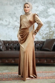 Neva Style - Biscuit Velvet Hijab Dress 36891BS - Thumbnail