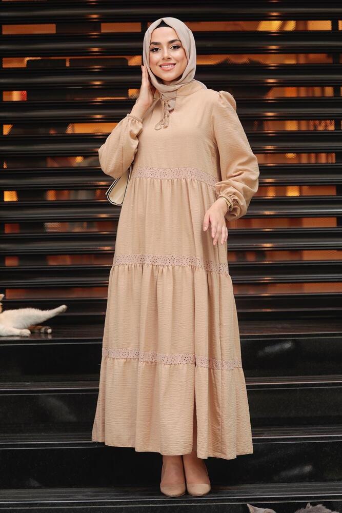 Neva Style - Bisküvi Tesettür Elbise 22912BS - NEVA STYLE