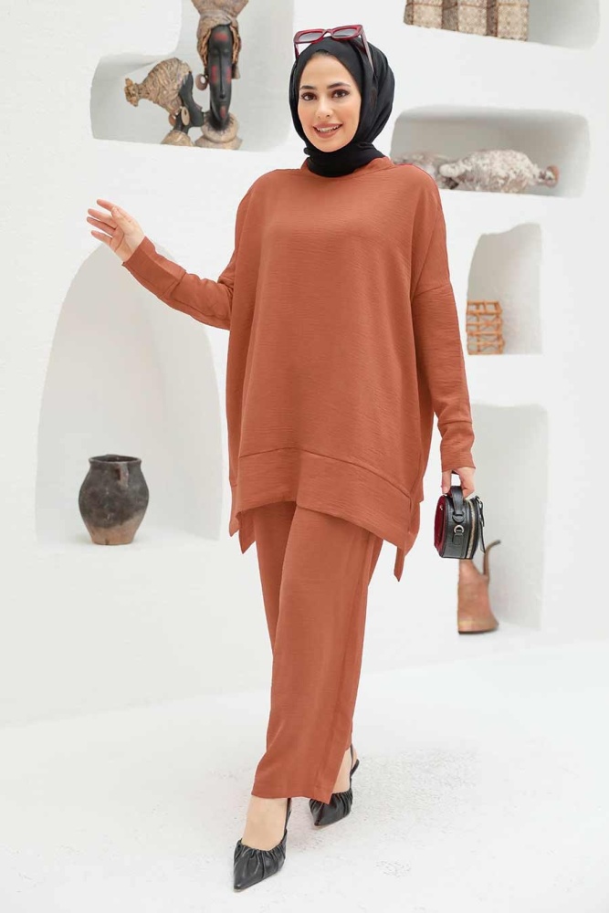 Neva Style - Biscuit Hijab Dual Suit Dress 13010BS - 1