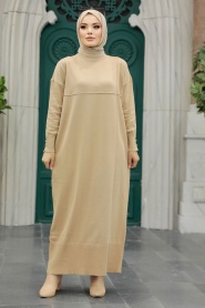 Neva Style - Bisküvi Tesettür Merserize Elbise 10137BS - Thumbnail