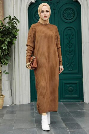Neva Style - Bisküvi Tesettür Triko Elbise 20161BS - 1