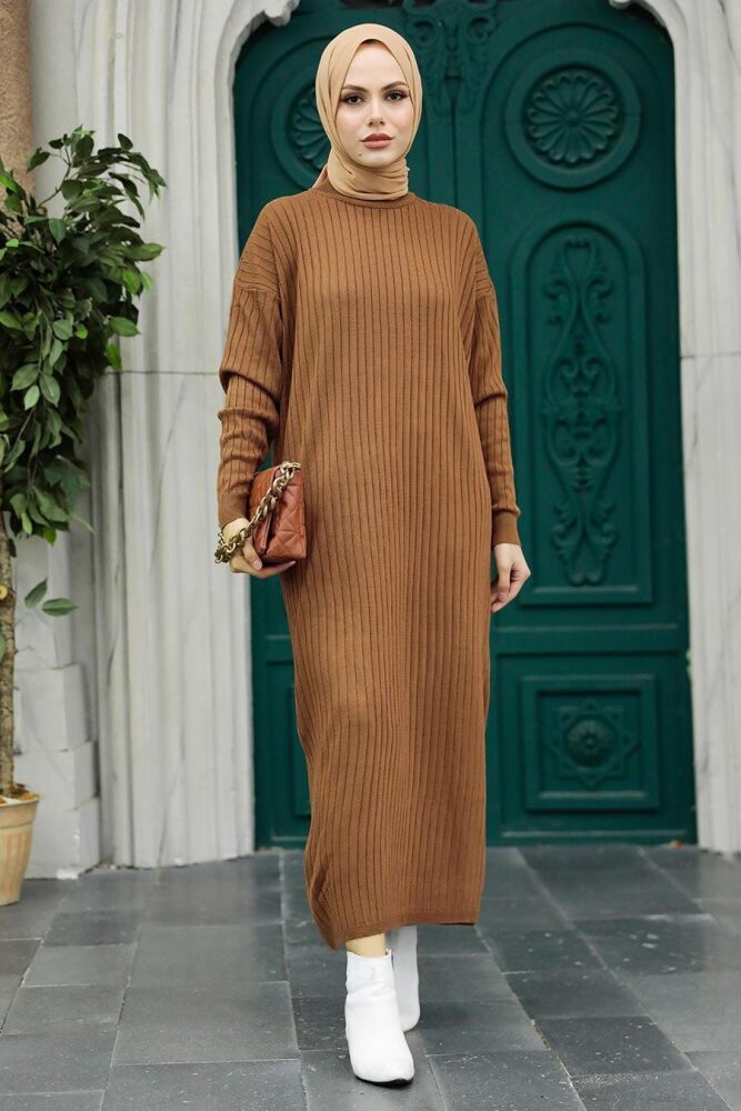 Neva Style - Bisküvi Tesettür Triko Elbise 20161BS - 1