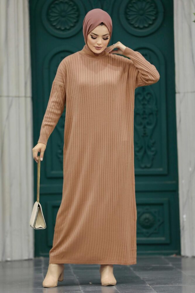 Neva Style - Bisküvi Tesettür Triko Elbise 33671BS - 1