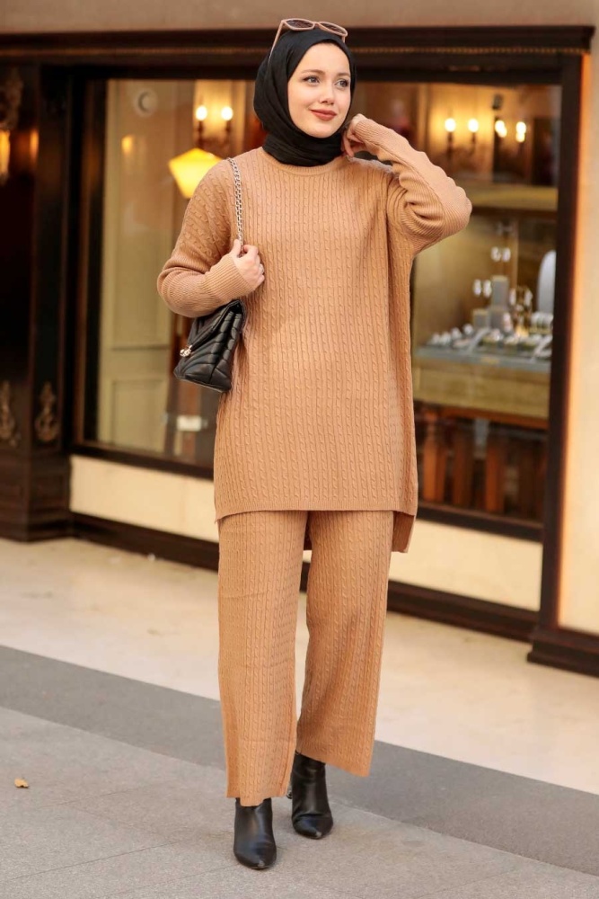 Neva Style - Bisküvi Tesettür Triko İkili Takım 33450BS - 1