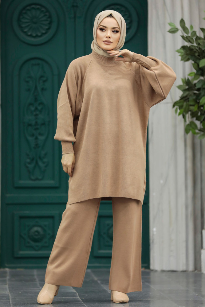 Neva Style - Bisküvi Tesettür Triko İkili Takım 34262BS - 1