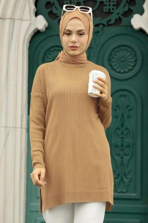 Neva Style - Bisküvi Tesettür Triko Tunik 20132BS - 1