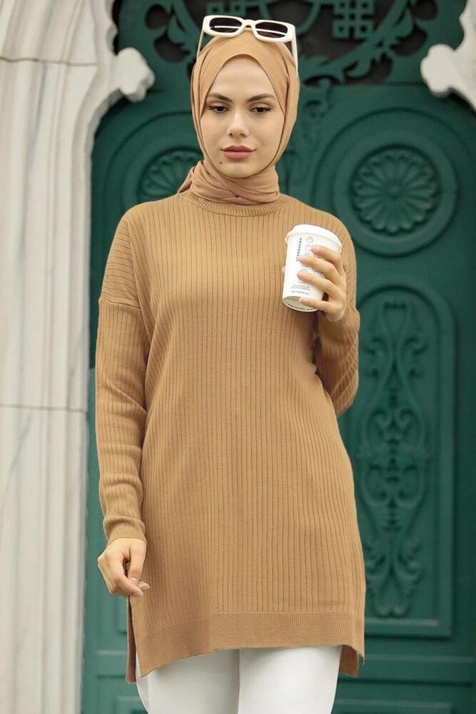 Neva Style - Bisküvi Tesettür Triko Tunik 20132BS - 1