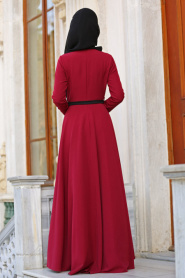Neva Style - Biyeli Bordo Tesettür Elbise 42020BR - Thumbnail
