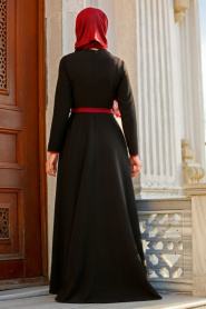 Neva Style - Biyeli Siyah Tesettür Elbise 42020S - Thumbnail