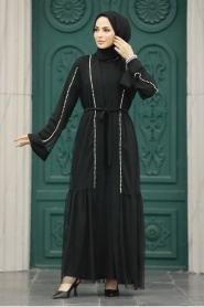 Neva Style - Black Abaya Hijab Double Suit 30101S - Thumbnail
