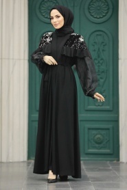 Neva Style - Black Abaya Islamic Clothing Double Suit 31311S - Thumbnail