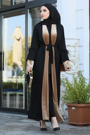 Neva Style - Black Abaya Suit 9132S - Thumbnail