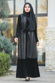 Neva Style - Black Abaya Suit 9141S - Thumbnail