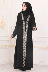 Neva Style - Black Abaya Suit 9178S - Thumbnail