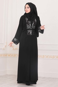 Neva Style - Black Abaya Suit 9180S - Thumbnail
