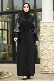 Neva Style - Black Abaya Suit 9637S - Thumbnail