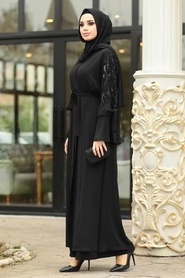 Neva Style - Black Abaya Suit 9639S - Thumbnail