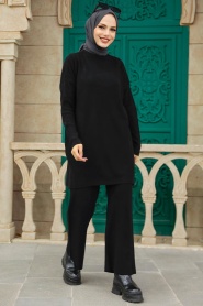 Neva Style - Black High Quality Knitwear Dual Suit 3413S - Thumbnail