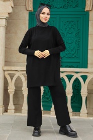 Neva Style - Black High Quality Knitwear Dual Suit 3413S - Thumbnail