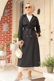 Neva Style - Black High Quality Trench Coat 6103S - Thumbnail