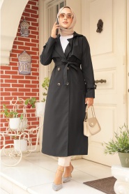 Neva Style - Black High Quality Trench Coat 6103S - Thumbnail