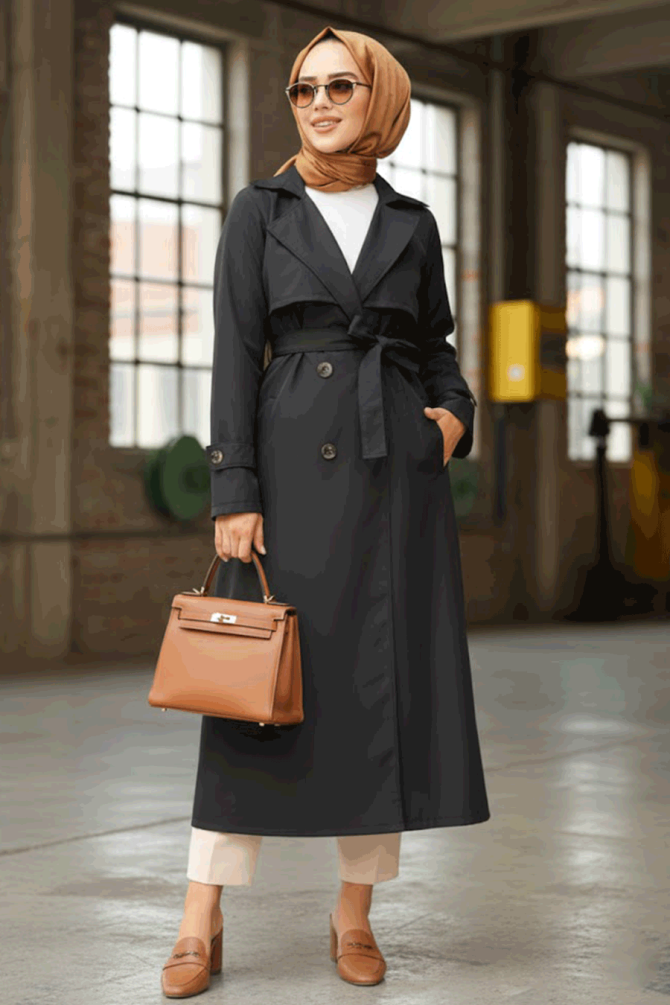 Black High Quality Trench Coat 6103S - 1