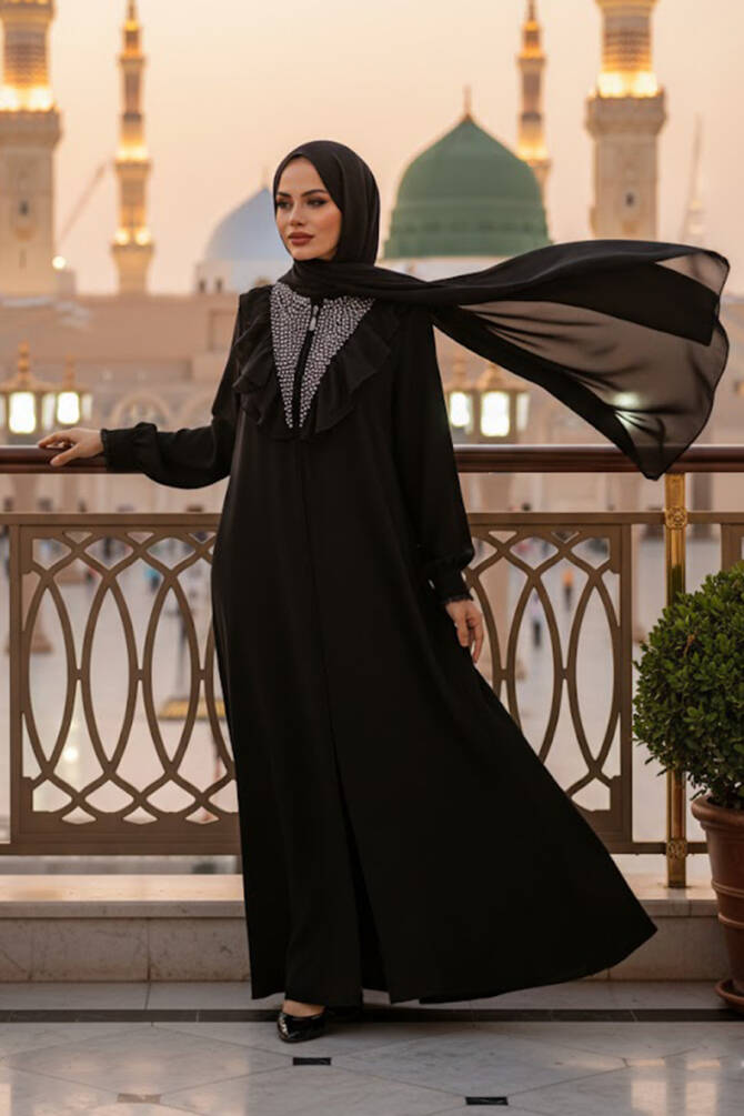 Black High Quality Turkish Abaya 380100S - 1