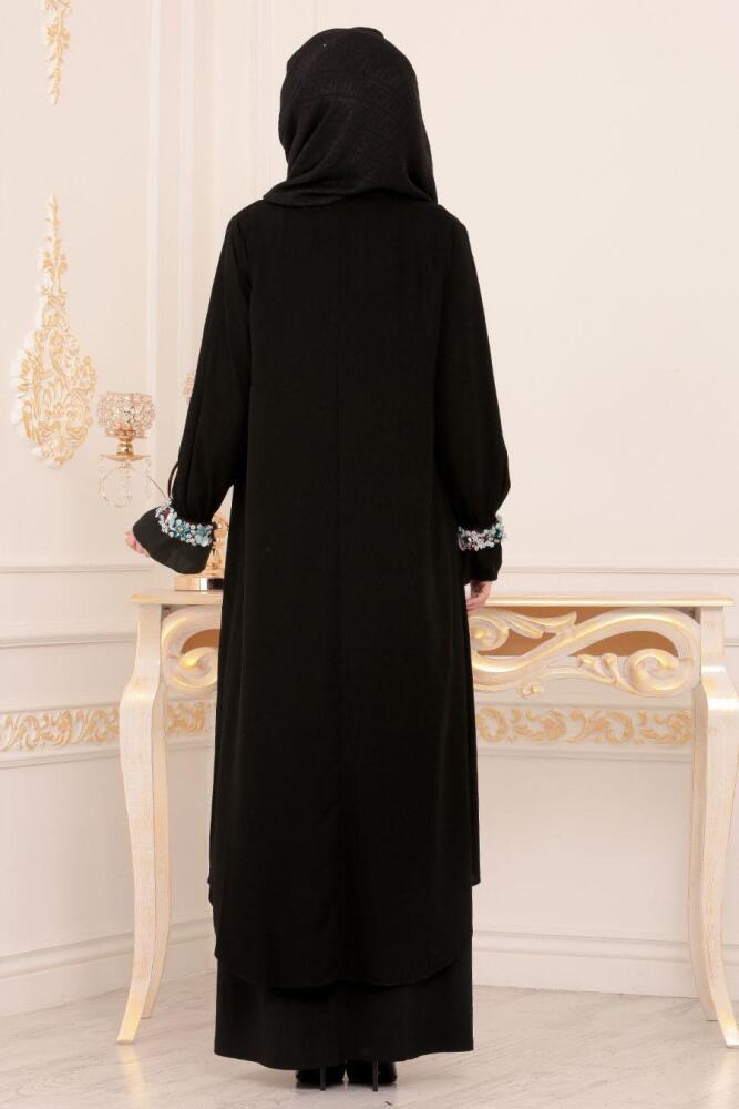 Pul Payetli Siyah Tesettür Abaya 8892S - 2