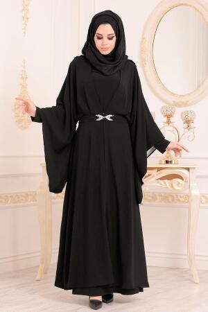 Yarasa Kol Siyah Tesettür Abaya 9505S - 1