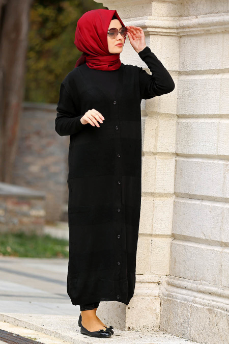 Neva Style - Black Hijab Cardigan 15033S